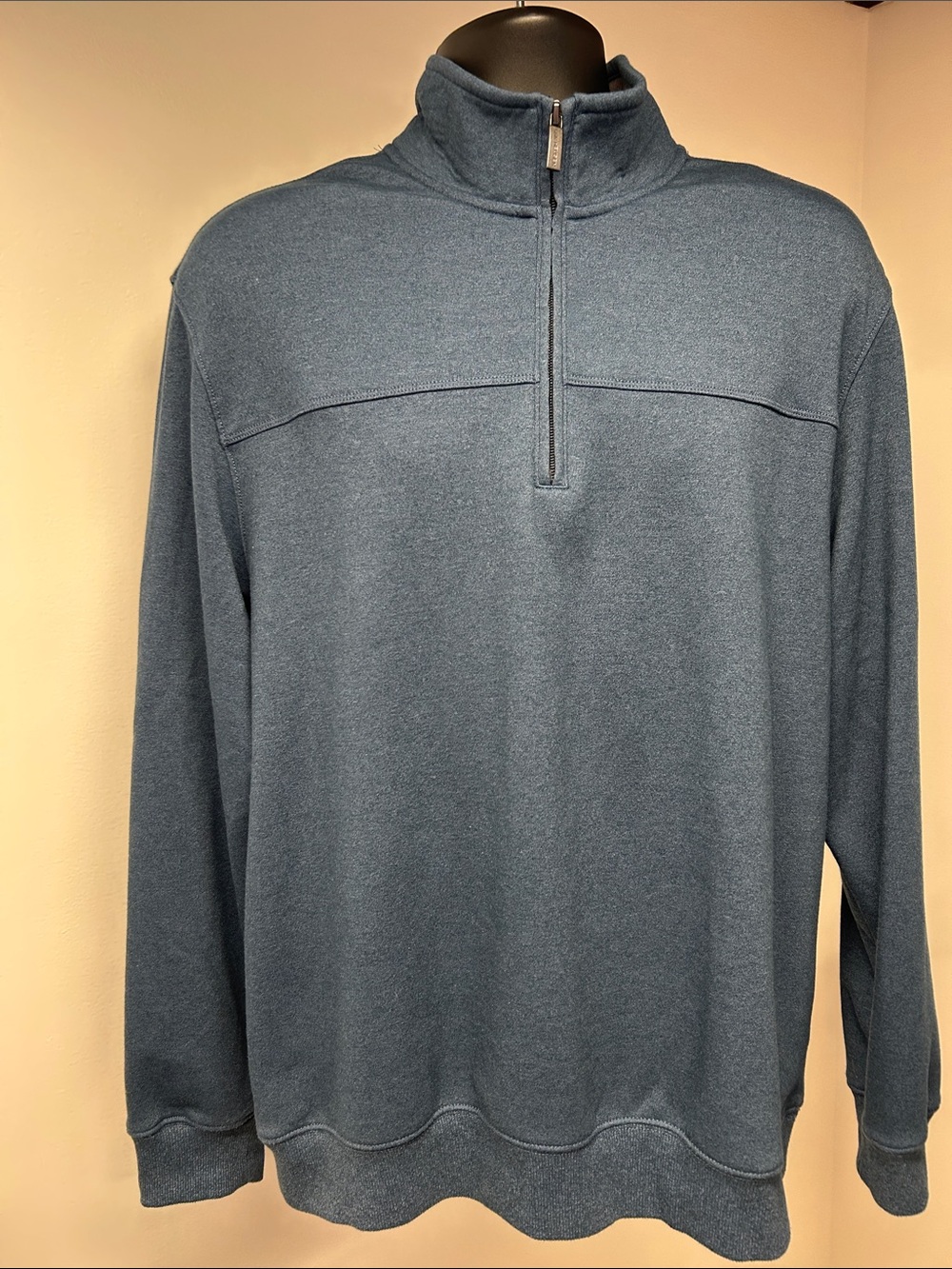 Van Heusen FLEX Quarter Zip Sweater Fleece Pullover Mens Large Blue Heathered